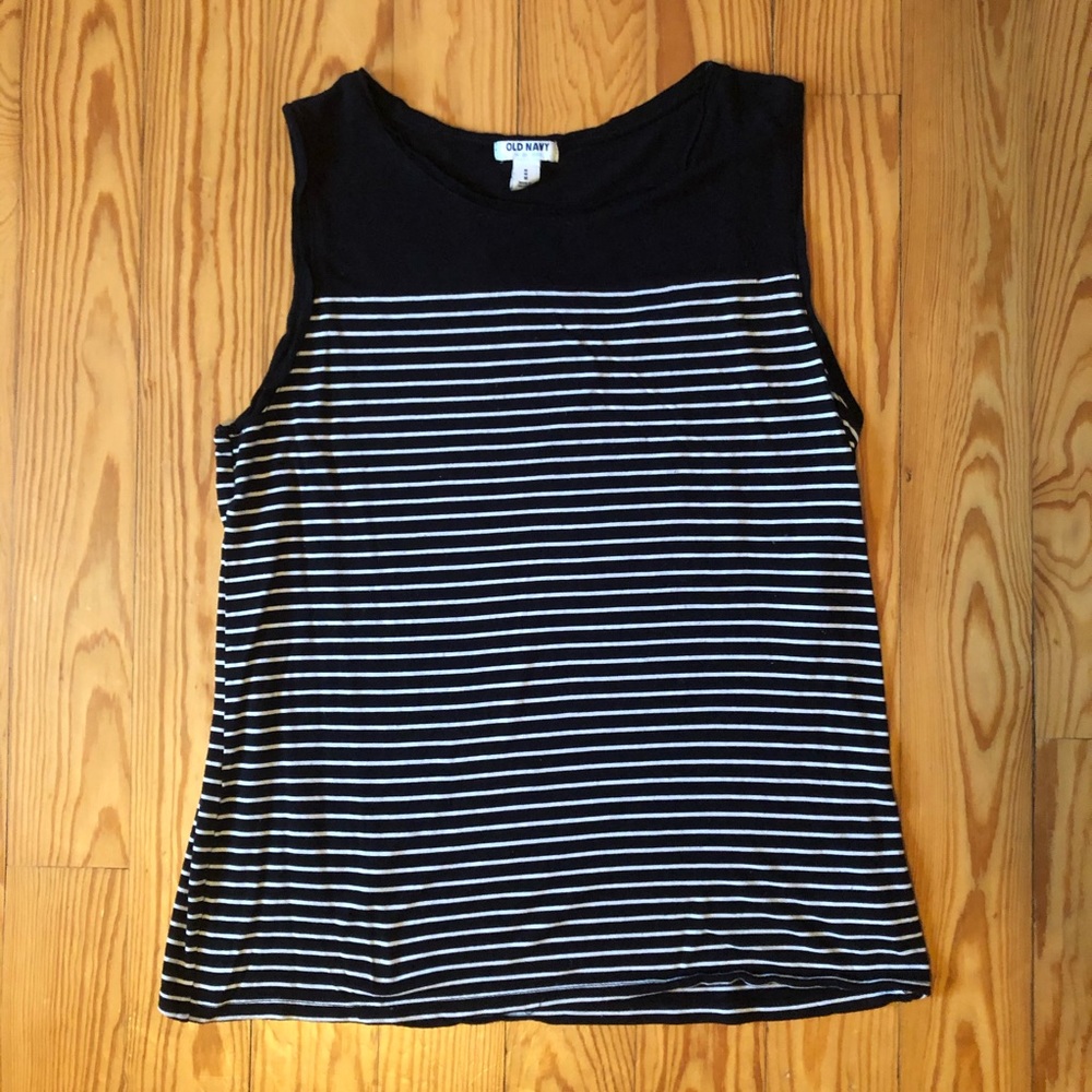 Nautical Black and White Striped Tank, M